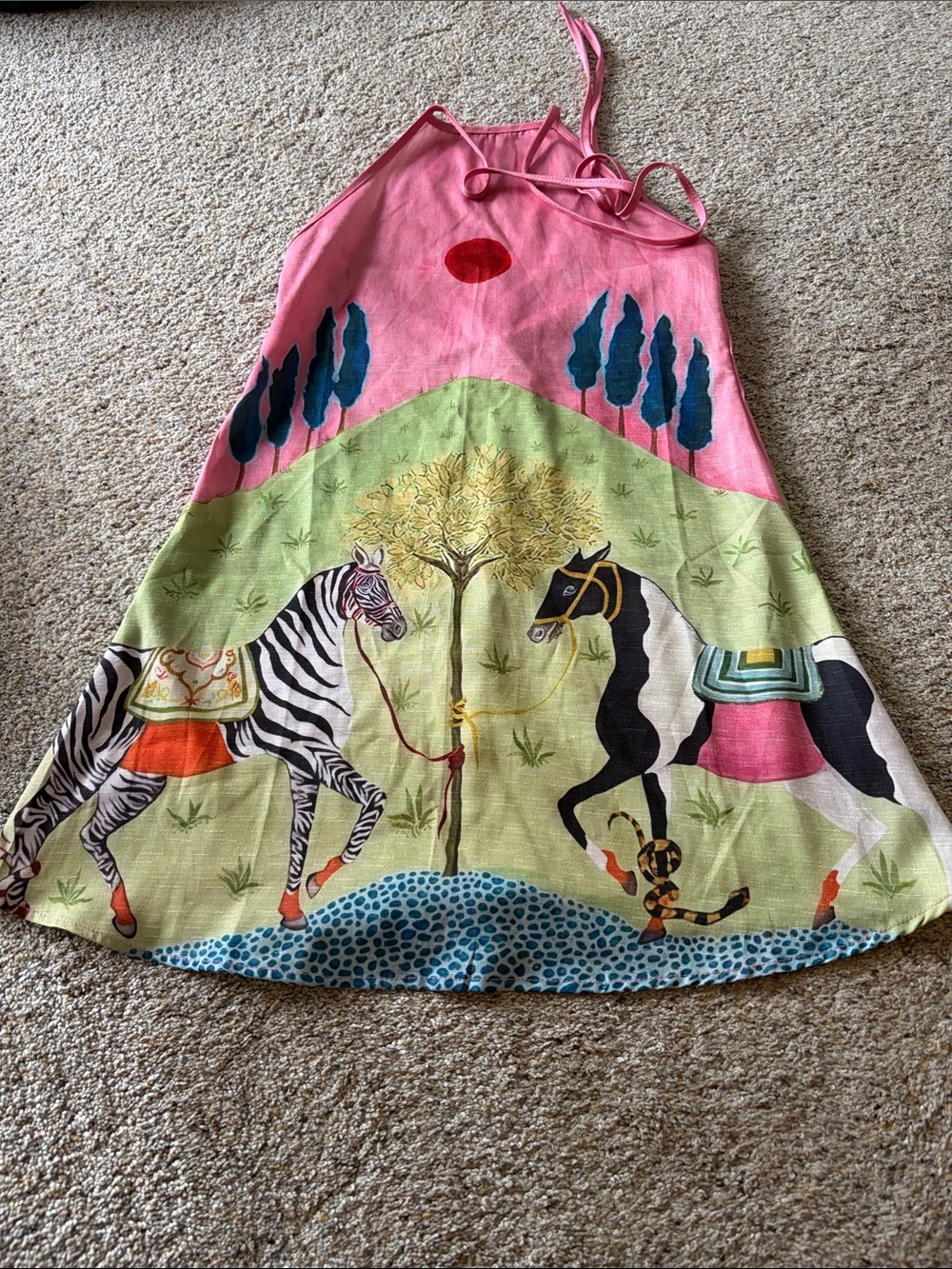 SHEIN Pink and Green Mini Dress with Zebra & Horse Print